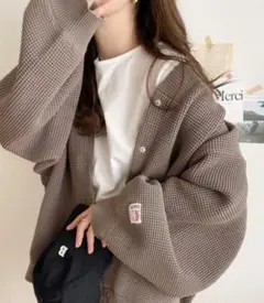 ジャバ 軽量ワッフルニットカーディガン オーバーシルエット L