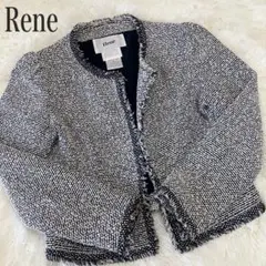 未使用級♡ルネ ノーカラージャケット ツイード TISSUE 黒 36/M 美品！Rene ツイードノーカラージャケット TISSUE社製 サイズ36