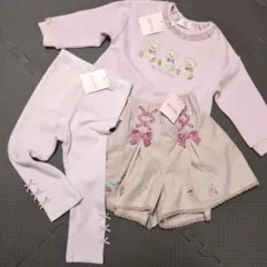 mezzo piano ピンク クマ刺繍 トレーナーショートパンツレギンスセット