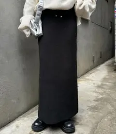 リブニットスカート　ブラック　S
