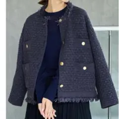 ★ひいゆりさま専用です！★ IENA イエナ　M〜L ツイードジャケット デニムライクツイードヘリテージジャケット（ノーカラー
