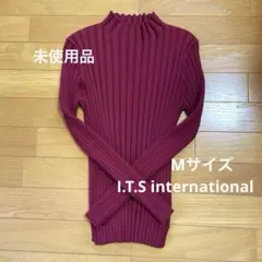 【未使用品】バーガンディ リブ編み ハイネックセーター