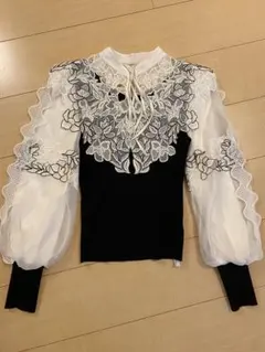 SNIDEL レースカラーニットプルオーバー　ブラック