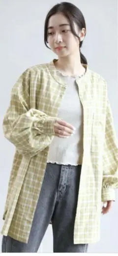 イエロー チェックシャツ