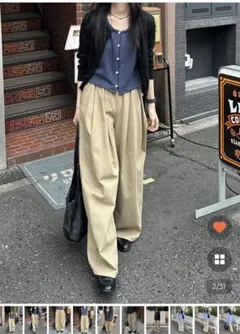 nugu コットンウエストゴムワイドロングパンツ　Burgundy