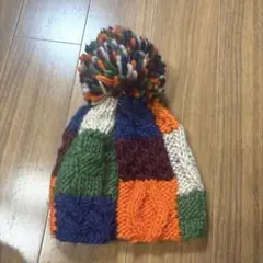 カラフルニット帽 ポンポン付き 50-52cm