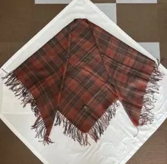 未使用ナザレノガブリエリ/チェック柄フリンジ付大判ストー138×138毛100%