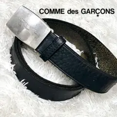 COMME des GARCONSブラック レザーベルト ロゴ シルバーバックル