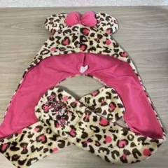 東京ディズニーリゾート ミニー　ヒョウ柄　ピンク　ファンキャップ　マフラー付き