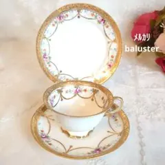 オールドノリタケ　金盛ガーランド薔薇絵図　カップ&ソーサートリオ　ケーキ皿