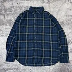 00s Flannel ネイビーとホワイトのチェック柄長袖シャツ メンズ M