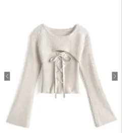 GRLシャギーレイヤード風レースアップニットトップス[mb1599] アイボリー