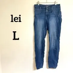 美品✨ lei 【L】 スキニーデニム ダークブルー ボタン 飾りポケット