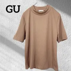GU ジーユー リブモックネックT 半袖 Lサイズ 薄茶色 テラコッタ 美品