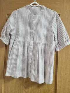 index ラメラインペプラムブラウス 防シワ 洗濯機洗い可 グレージュ LL