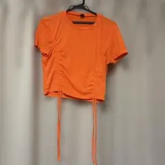 SHEIN クロップド シャーリング 半袖 Tシャツ オレンジ