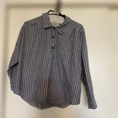 ストライプ柄 長袖シャツ ネイビー