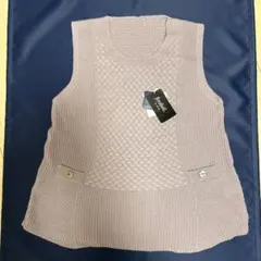 薄紫 編み模様 ノースリーブ ニットベスト