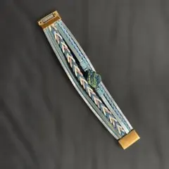 編み込みデザイン ブレスレット 青色 ベージュ