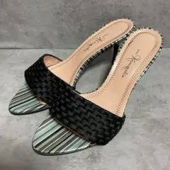 【銀座かねまつ】（24.5）ミュール サンダル ピンヒール ブラック