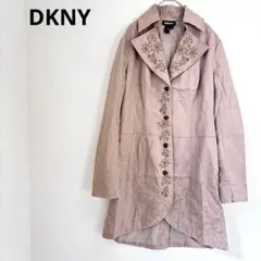 DKNY 総柄　スプリングコート　刺繍　ビーズ　ベージュ