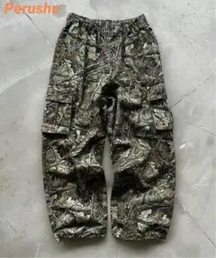 Perushu ビンテージライクドローコードワイドカーゴパンツ カモフラ 迷彩
