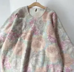 vintageレトロ古着グラデーションフラワー花柄パステルアンゴラニット