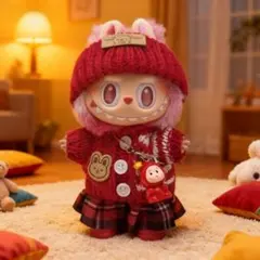 ラブブ洋服Labubuぬいぐるみ着　17cm着せ替え服　ぬい服5点セット　レッド