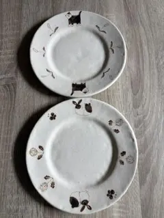 丸伴工場 うさぎ、猫柄プレート2枚セット