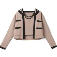 配色ショート丈カーディガンXタンクトップニットアンサンブル[ac2074]