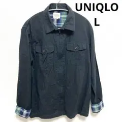 UNIQLO ユニクロ　長袖シャツジャケット　L　黒　ブラック　メンズ　チェック