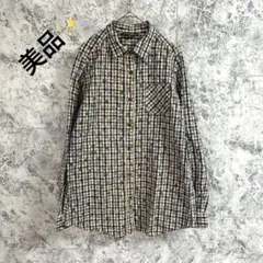 美品✨エディーバウアー　長袖　シャツ　ブラウス【PM】ブルー系　チェック　小花柄