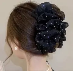 ヘアクリップ 黒 バンスクリップ 大きめ シフォン 可愛い 上品 d5