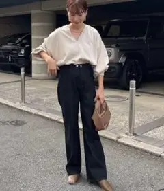 【美品】rmaf 美シルエットフロント切替デニムパンツ ブラック S