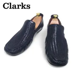 毎*ト様 Clarks クラークス 本革 編み込み 切り替え ローファー 黒 レ