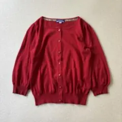 【美品】バーバリー　バックリボン　コットンカーディガン　七分袖　ロゴ　刺繍