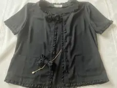【再.再お値下げ】インゲボルグ　フリル付き黒半袖ブラウスジャケット