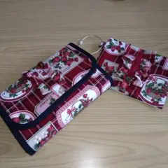いちご柄 やりくり長財布 ハンドメイド ミニ財布 ラミネートポーチ