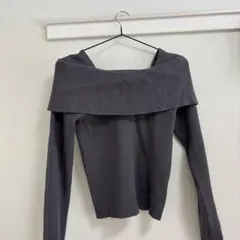 オフショルダーリブニット M ダークグレー