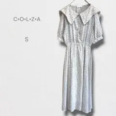 コルザ 花柄ワンピース ロング丈 半袖 フレア シャツワンピ レトロ 華やか S