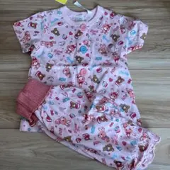 【新品】腹巻き付き☆ベビーパジャマセット☆ピンク クマとウサギ80