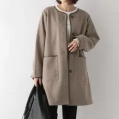 美品　グローバルワーク　軽やかストレッチパイピングコート　ノーカラー　大きめ