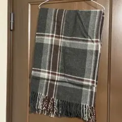 チェック柄マフラー グレー系 フリンジ付き