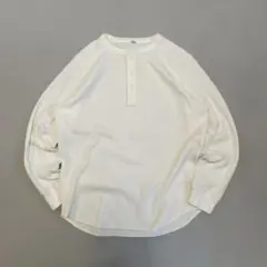 00's UNIQLO ヘンリーネックワッフルT 長袖 L ホワイト　ノームコア