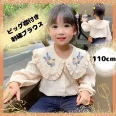 刺繍 ビッグ襟 ブラウス キッズ 女の子 110cm 春夏 薄手 フリル レース
