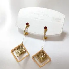 ゴールド ベージュ スクエア イヤリング No.e965