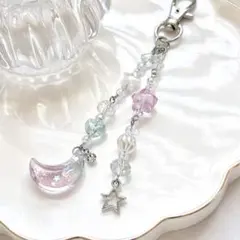 【No.108】月のビーズチャーム/キーホルダー