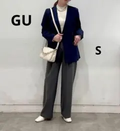 GU ダブルブレストノーカラージャケット(ストライプ)ネイビー