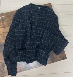 UNIQLO ニットショートジャケットXL Blue 羽織り
