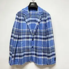 ポロラルフローレン テーラードジャケット マドラスチェック ブルー 春夏 L相当